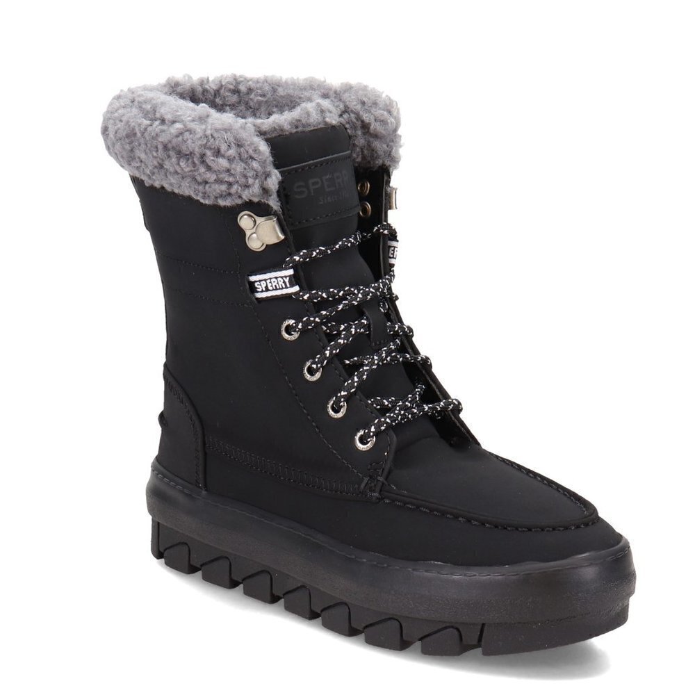 SPERRY Women's Black Lace Up "Juneau" Boots Sz 6.5 New Insole Missing Waterproof